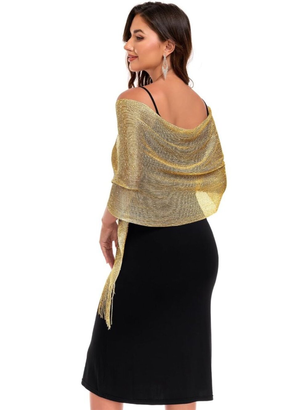 Sparkly Metallic Evening Shawl Wrap for Dresses - Women's Elegant Accessory - Picture 3 of 6